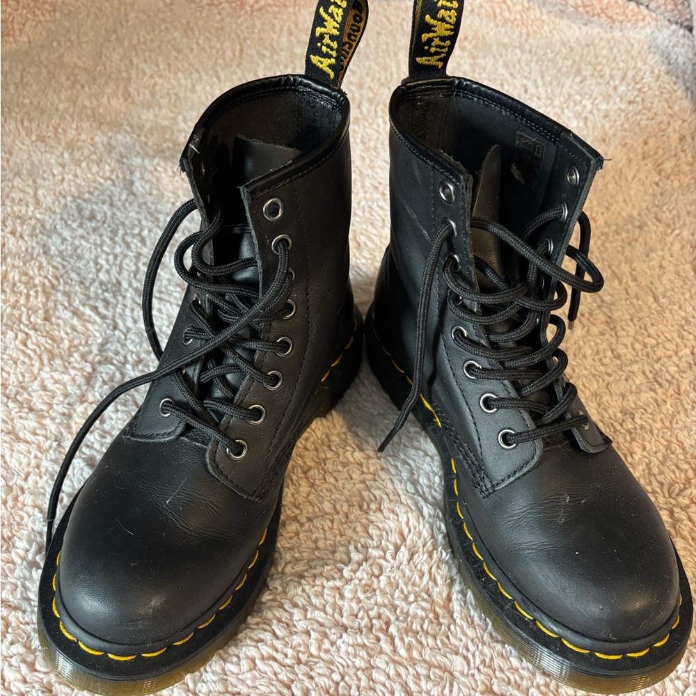 Dr. Martens Black Boots with Yellow Stitching